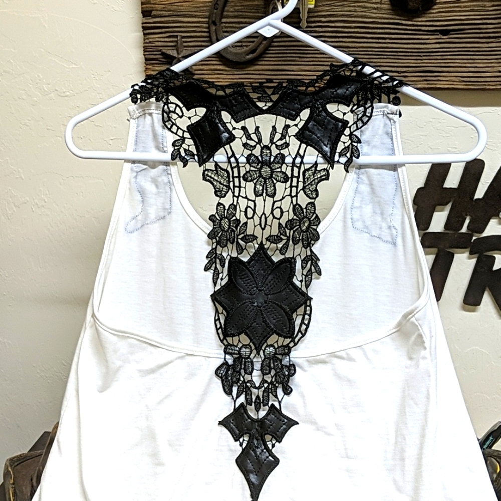 Sexy white cotton and lace tank
